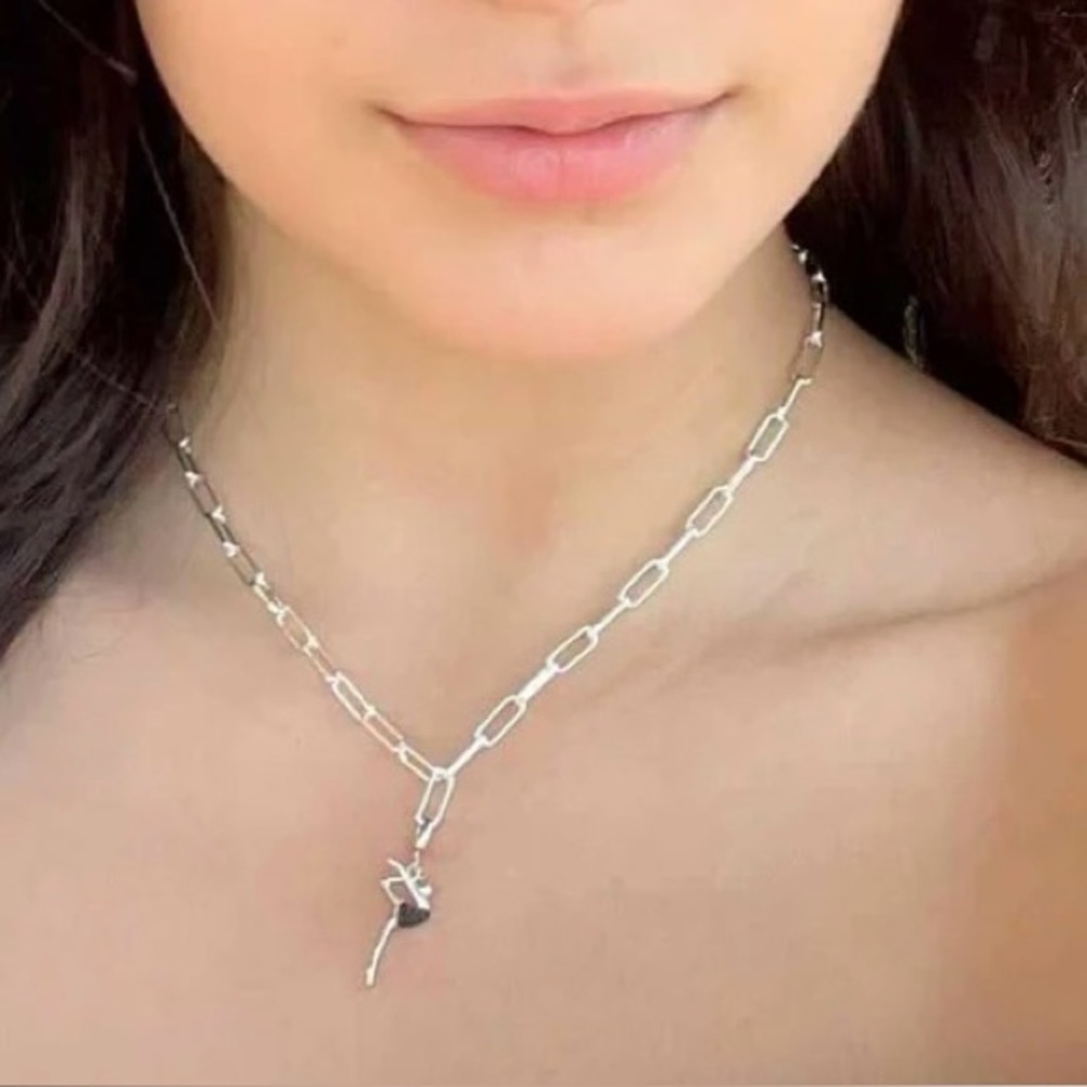 Dancer / Gymnastics Charm - Black Crystal Sterling Silver Charm